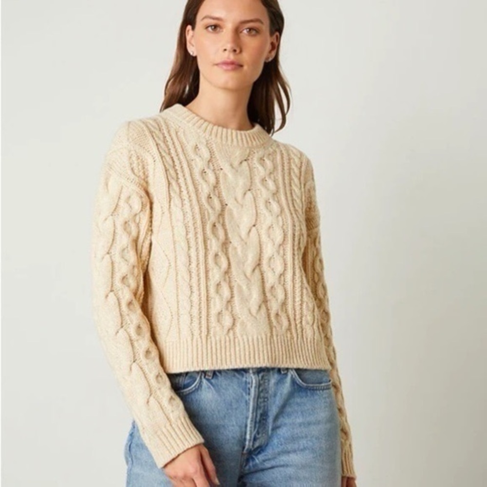 Anthropologie Oversized VELVET Graham Aria Cable Knit Pullover Cropped Sweater